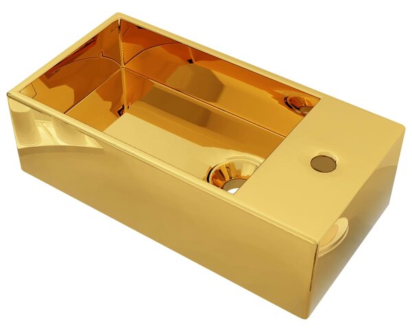 Wash Basin with Overflow 49x25x15 cm Ceramic Gold