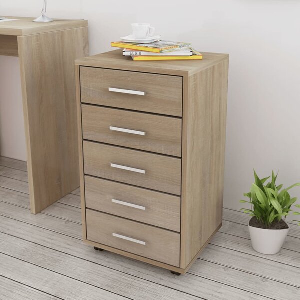 Office Drawer Unit with Castors 5 Drawers Oak