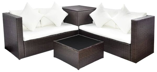 4 Piece Garden Lounge Set with Cushions Poly Rattan Brown