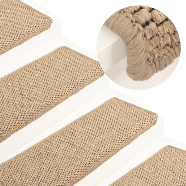 Stair Mats Self-adhesive Sisal-Look 15 pcs 65x21x4 cm Sand