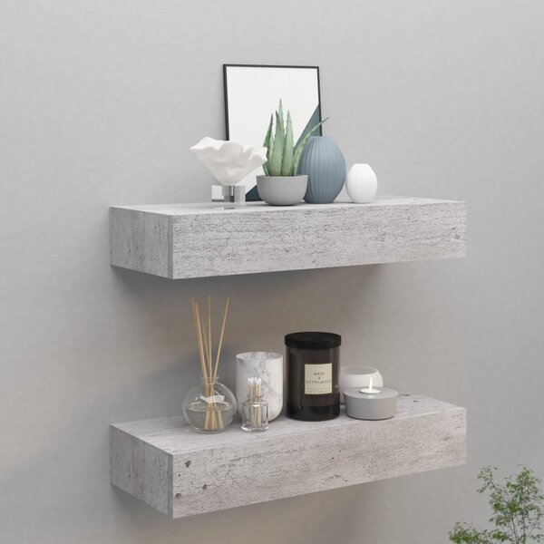 Wall Drawer Shelves 2 pcs Concrete Grey 60x23.5x10cm MDF