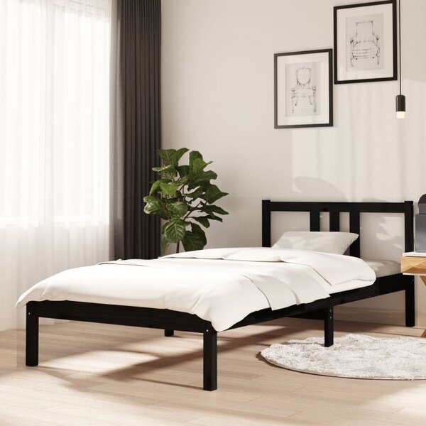 Bed Frame without Mattress Black Solid Wood 90x200 cm