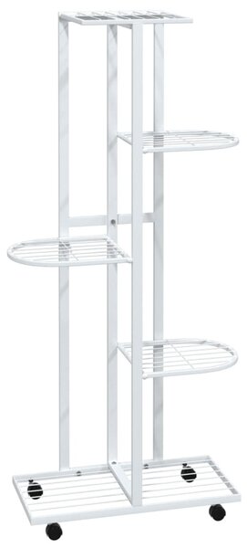 5-Floor Flower Stand with Wheels 44x23x100 cm White Iron