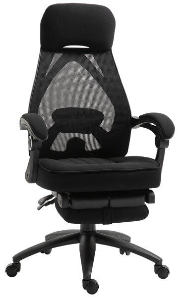 Vinsetto Mesh Office Chair with Footrest for Home Office Lunch Break Recliner High Back Adjustable Height with Headrest, Black