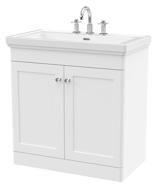 Classique Floor Standing 2 Door Vanity Unit with Basin Satin White