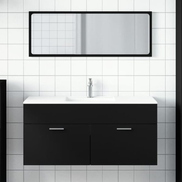 Bastrop Wooden Bathroom Cabinet With Mirror In Black