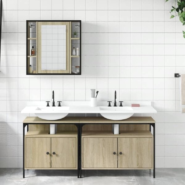 Forsyth Wooden 3 Piece Bathroom Cabinet Set In Sonoma Oak