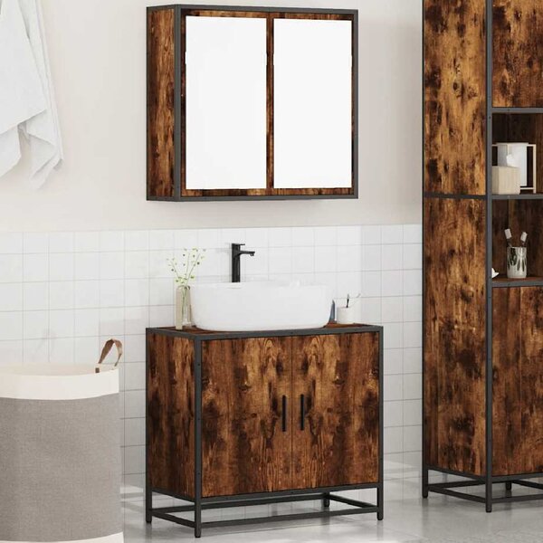 Bolivia Wooden 2 Piece Bathroom Furniture Set In Smoked Oak