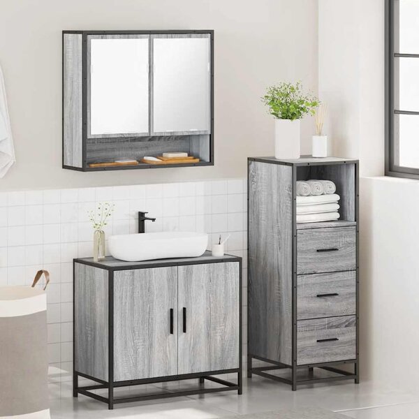 Biloxi Wooden 3 Piece Bathroom Furniture Set In Grey Sonoma