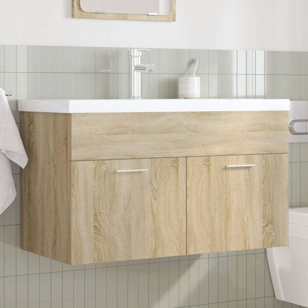 Breccia Wooden 80cm Vanity Unit With Faucet In Sonoma Oak