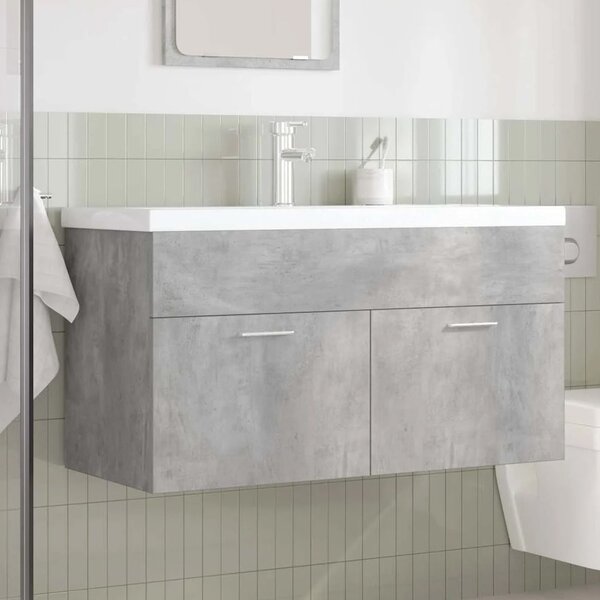 Breccia Wooden 90cm Vanity Unit With Faucet In Concrete Grey