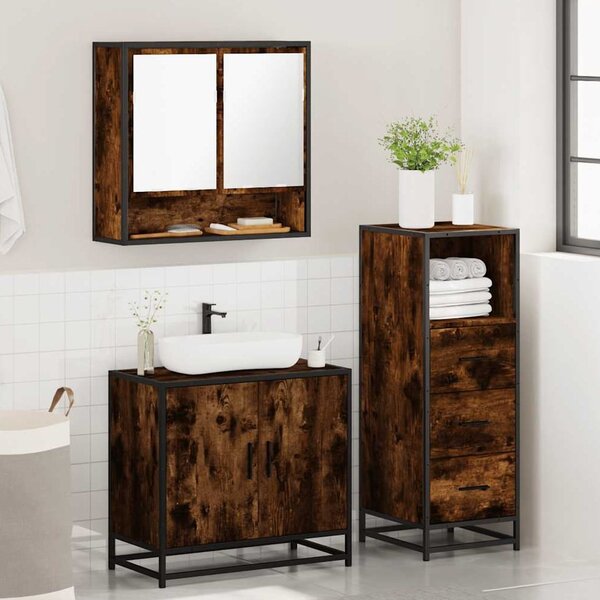 Biloxi Wooden 3 Piece Bathroom Furniture Set In Smoked Oak