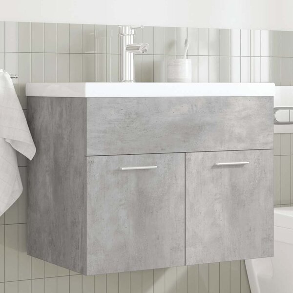 Breccia Wooden 60cm Vanity Unit With Faucet In Concrete Grey