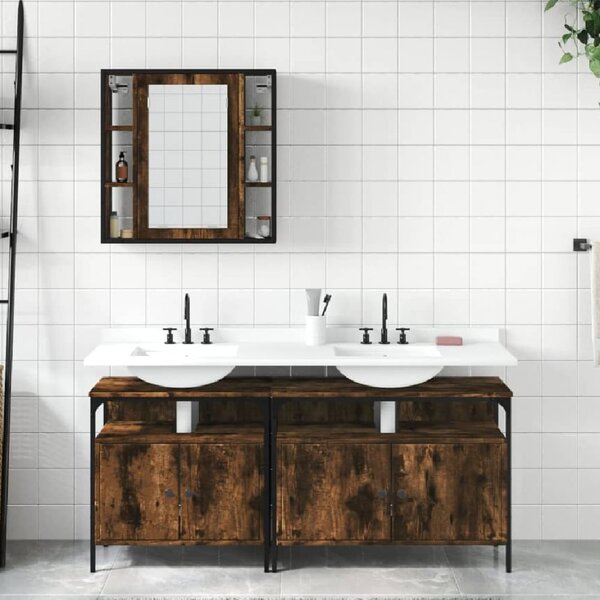 Forsyth Wooden 3 Piece Bathroom Cabinet Set In Smoked Oak