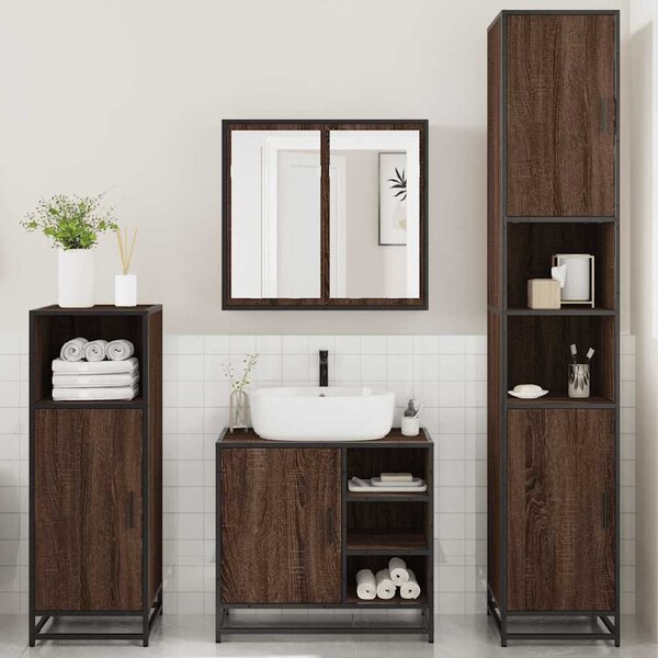 Bemidji Wooden 4 Piece Bathroom Furniture Set In Brown Oak