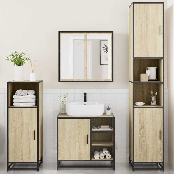 Bemidji Wooden 4 Piece Bathroom Furniture Set In Sonoma Oak