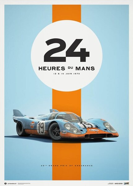 Art Print Porsche 917 - Gulf - 24h Le Mans - 1971 - Limited Poster Re-edition, Automobilist