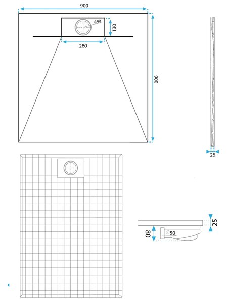 Shower tray Bazalt CARRARA BLACK 90x90