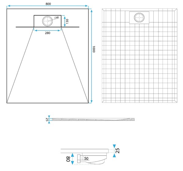 Shower tray Bazalt CARRARA WHITE 80x100