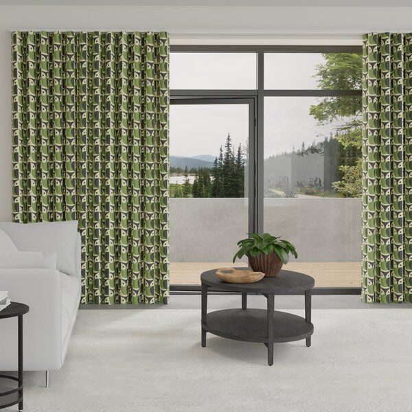Orla Kiely Owl Made to Measure Wave Curtain + FREE Track Chalky Green