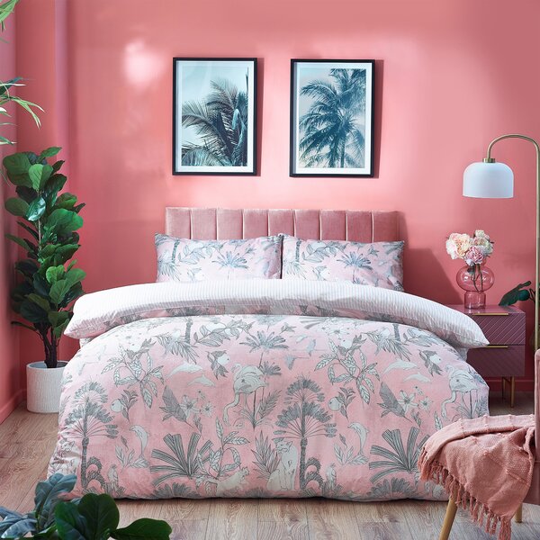 Furn Colony Palm Tropical Kingsize Duvet Cover Bedding Set Pink