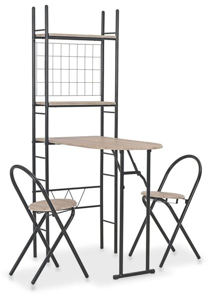 3 Piece Folding Dining Set with Storage Rack MDF and Steel