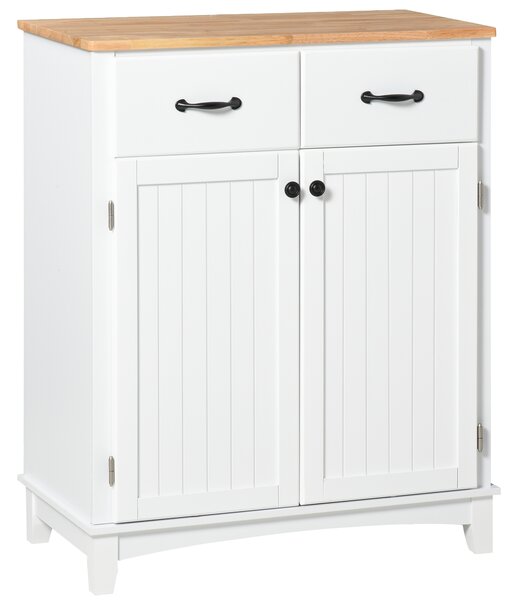HOMCOM Modern Organising Kitchen Cupboard, Wooden Storage Cabinet, Tableware Organizer with 2 Drawers for Living & Dining Pantry Room, White