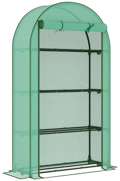 Outsunny 4 Tier Mini Greenhouse with Reinforced PE Cover, Portable Small Greenhouse with Roll-Up Door, 105 x 45 x 160cm, Green