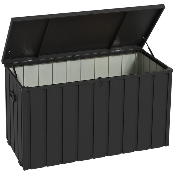 Outsunny 450L Galvanised Steel Garden Storage Box, with Wheels - Dark Grey Aosom UK
