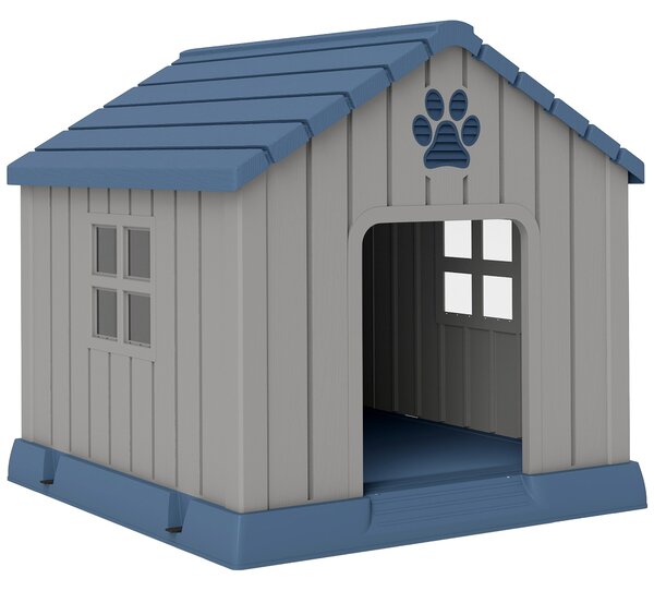 PawHut Dog Kennel Outdoor for Medium Dogs, Waterproof Plastic Dog House for Garden, Patio, 85 x 79 x 82 cm, Grey