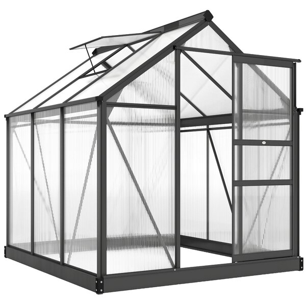 Outsunny 6 x 6ft Polycarbonate Walk-In Greenhouse with Slide Door & Window, Aluminium Frame for Garden Plants, Clear Aosom UK