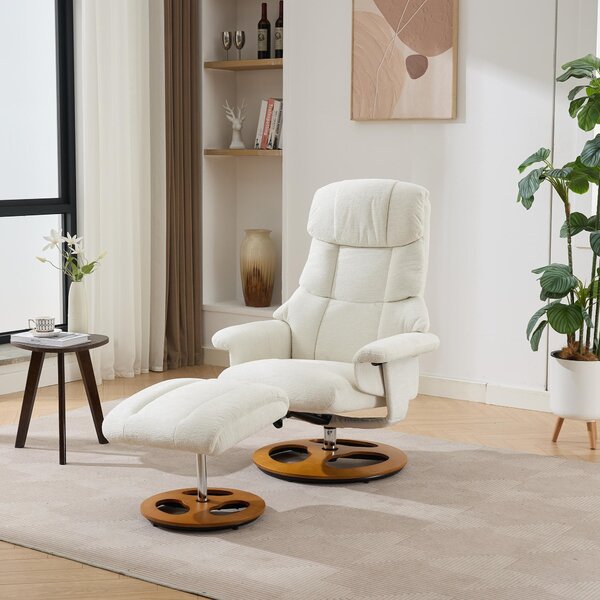 Swivel Massage Recliner with Ottoman Footstool, 5-Point Massager, Ergonomic Backrest, Ideal for Living Room, 88L x 80W x 106H cm, White Aosom.UK
