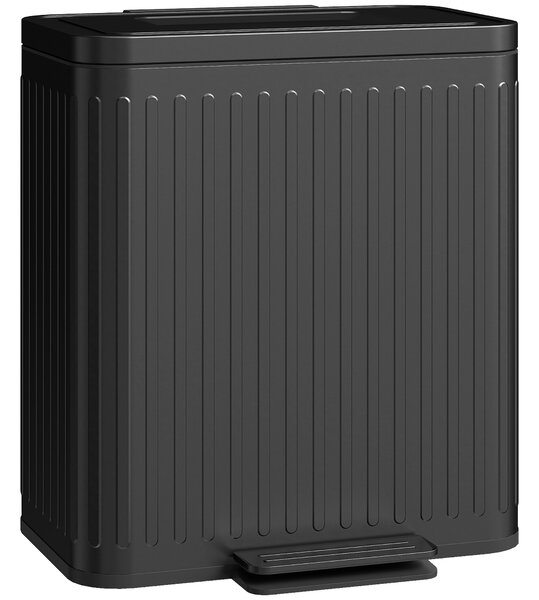 HOMCOM 40L Dual Compartment Rubbish Bin, with Soft-Close Lid - Black