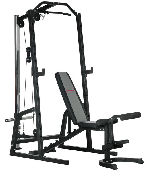 SPORTNOW Smith Machine & Cable Pulley System with Adjustable Weight Bench, Multifunction Home Gym Power Rack with Lat Pull Down System, Barbell Rack for Full Body Training, Black