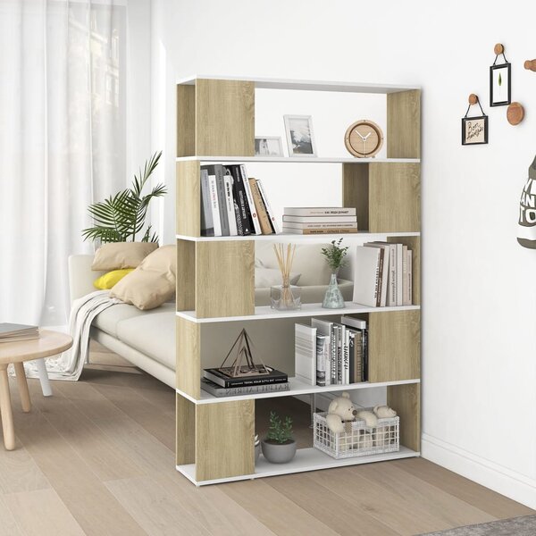 Book Cabinet Room Divider White and Sonoma Oak Chipboard