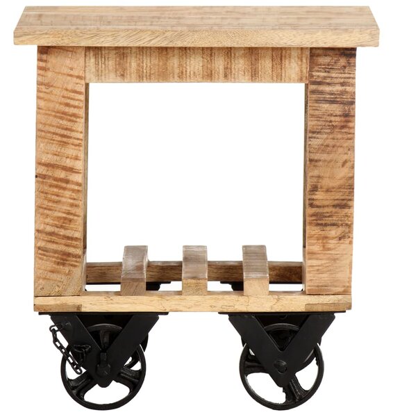 Side Table with Wheels 40x40x42 cm Rough Mango Wood