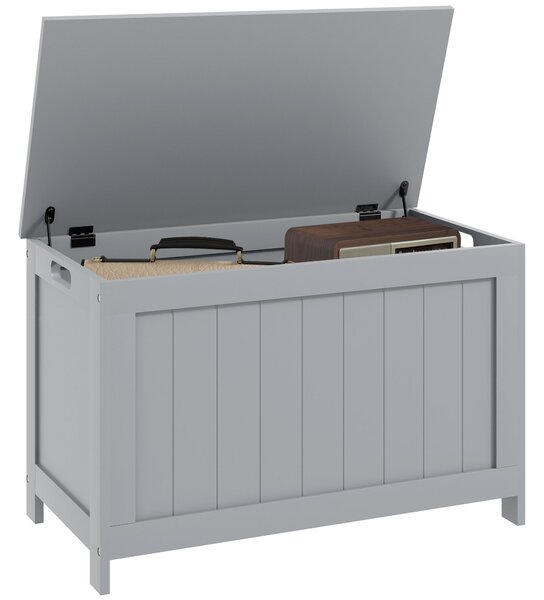 HOMCOM Storage Chest, Modern Storage Trunk w/ 2 Safety Hinges & Cut-out Handles, Wooden Toy Box for Living Room, 76 x 40 x 48 cm, Grey Aosom UK