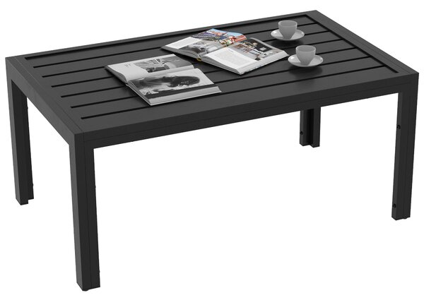 Outsunny Garden Side Table, Rectangular Patio Coffee Side Table with Steel Frame and Slat Tabletop for Garden, Balcony, Black Aosom UK