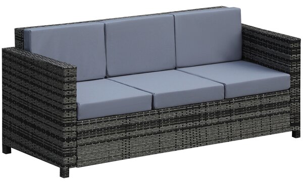 Outsunny 3-Seater All Weather Outdoor Sofa, Rattan Wicker Weave with Metal Frame and Fire Resistant Cushion, Grey Aosom UK