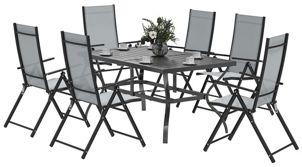 Outsunny Seven-Piece Steel Outdoor Dining Set, with Parasol Hole - Grey