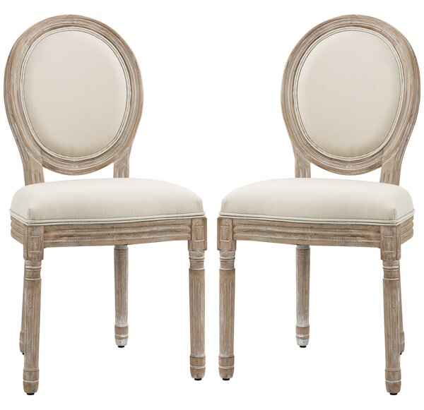 HOMCOM Dining Chairs Set of 2, French-Style Kitchen Chairs, Armless Accent Chairs with Backrest and Linen-Touch Upholstery, Cream