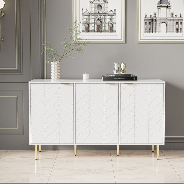 Modern Lacquered Chest of Drawers with Handles and Rounded Corners, Cabinet with 2 Layers, 6 Compartments, 127L x 45W x 75H cm, White Aosom.UK