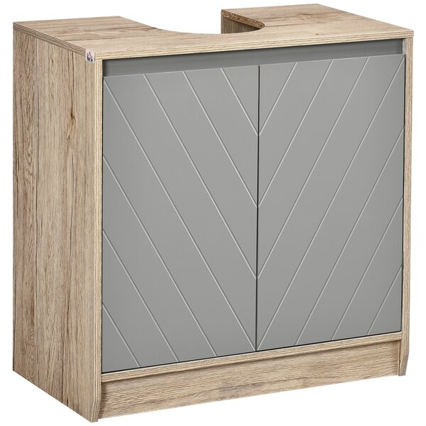 HOMCOM Under Sink Storage Cabinet Floor Standing Cupboard w/ Adjustable Shelf Bathroom Cabinet 2 Doors Versatile Style Grey Aosom UK