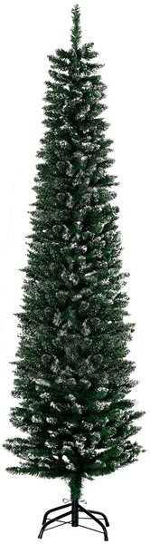 HOMCOM 6.5FT Artificial Snow Dipped Christmas Tree Xmas Pencil Tree Holiday Home Indoor Decoration with Foldable Black Stand, Green