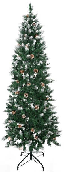 HOMCOM 6 Foot Snow Artificial Christmas Tree with Realistic Branches, Pine Cone, for Indoor Decoration, Green White Aosom UK