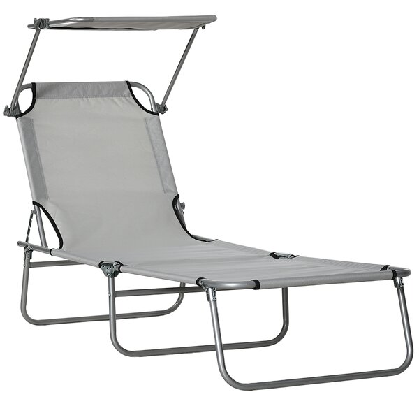 Outsunny Folding Recliner Chair with Adjustable Back and Sun Shade, Perfect for Outdoor Patio & Garden, Light Grey Aosom UK
