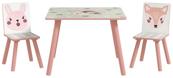 ZONEKIZ Toddler Desk and Chair Set, Kids Activity Table with Two Chairs, Furniture for Ages 3-6, Pink Aosom UK