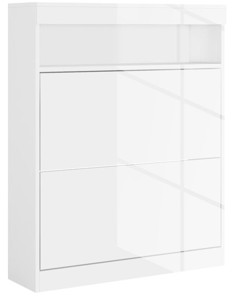 HOMCOM 16 Shoe Pair Shoe Storage Cabinet, with Flip Doors - White Aosom UK