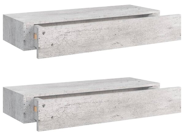 Wall Drawer Shelves 2 pcs Concrete Grey 60x23.5x10cm MDF