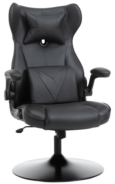 Vinsetto Video Game Chair with Lumbar Support, Racing Style Home Office Chair, Computer Chair with Swivel Base, Flip-up Armrest and Headrest, Black
